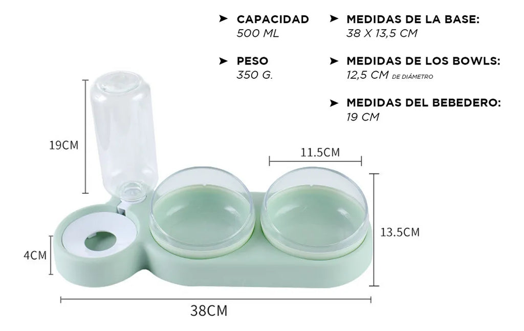 Plato Comedero Doble Para Mascotas Bowl Bebedero Perros Gato