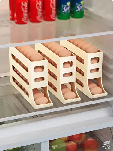 Huevera Deslizante Organizador De Huevos Apilable Cavidades De 3 Niveles Dispensador Para Heladera, Mantener Orden Almacenamiento Y Frescura Levys Bazar