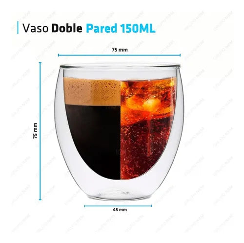 Promo 2x1 | Set de 2 Vasos Taza Doble Vidrio Térmico (150 ml)