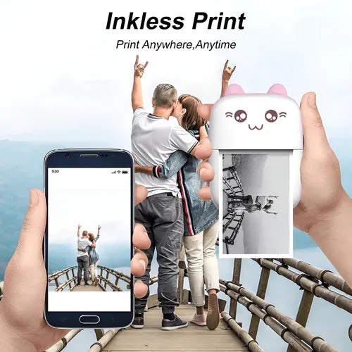 Mini Impresora Térmica Portátil Bluetooth Celular Recargable Color Celeste