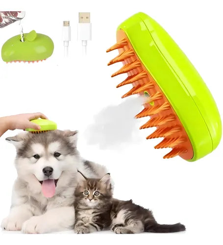 Cepillo De Vapor Para Mascotas 3 En 1 Con Spray Y Masajeador