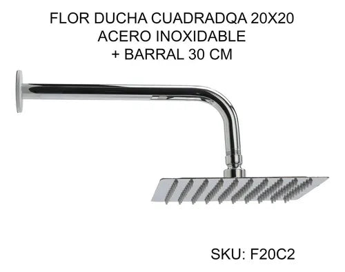 Flor Ducha Cuadrada Acero Inoxidable + Brazo Caño Cromado Color Gris