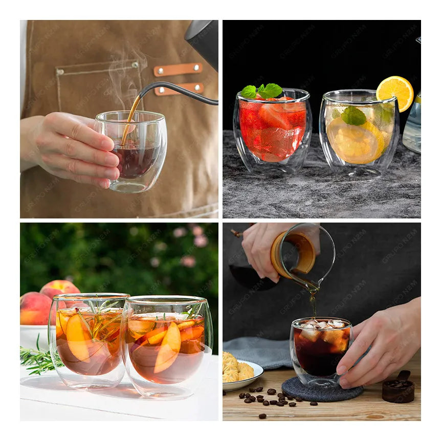 Promo 2x1 | Set de 2 Vasos Taza Doble Vidrio Térmico (150 ml)